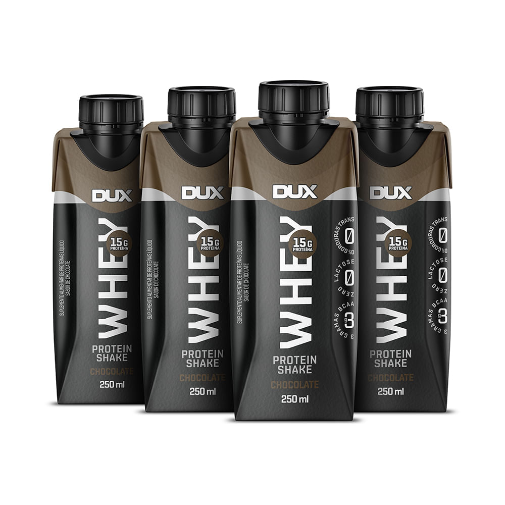 Whey Protein Shake Chocolate Dux Nutrition 250ml Pack Com 4 Unidades