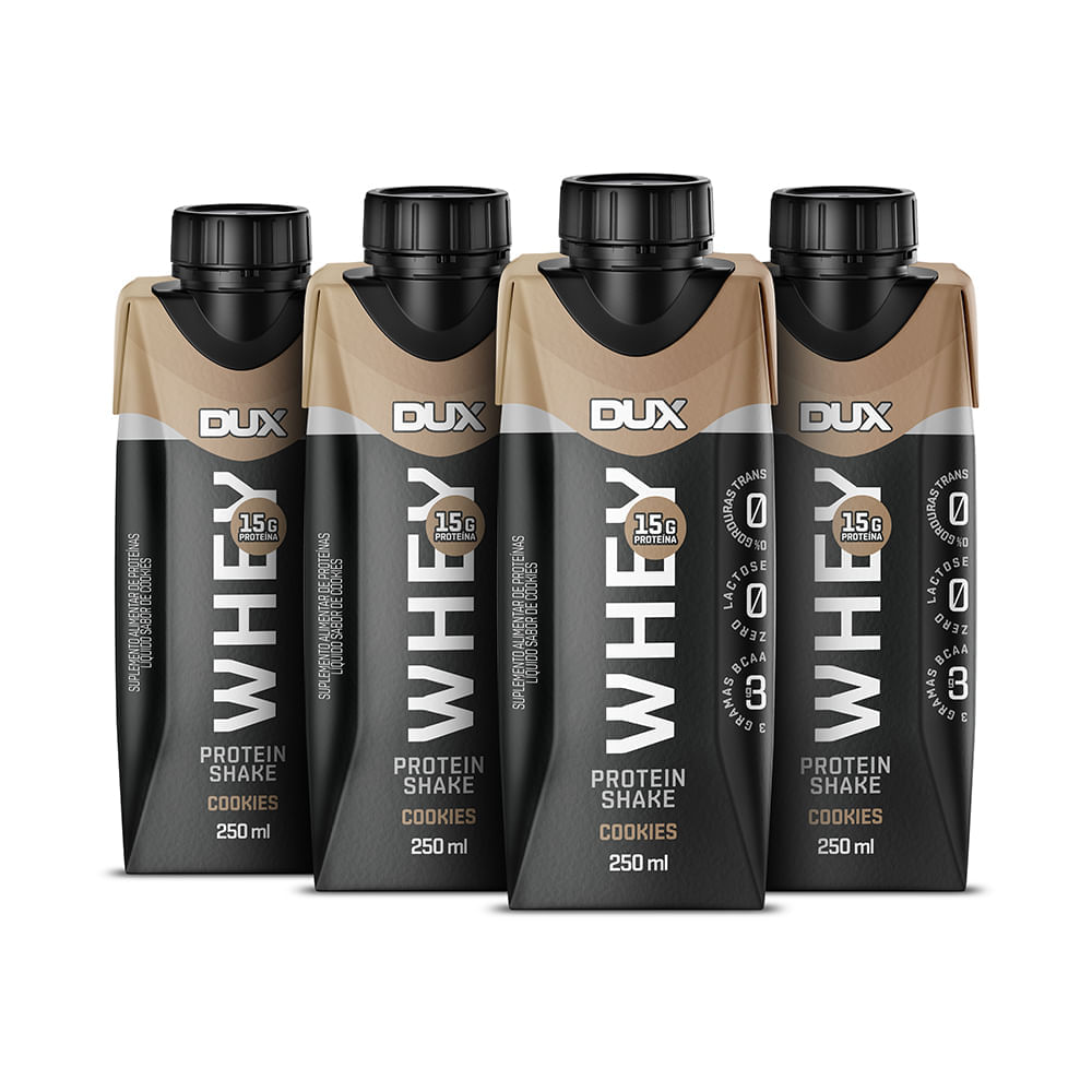 WHEY PROTEIN SHAKE COOKIES DUX NUTRITION 250ML PACK COM 4 UNIDADES
