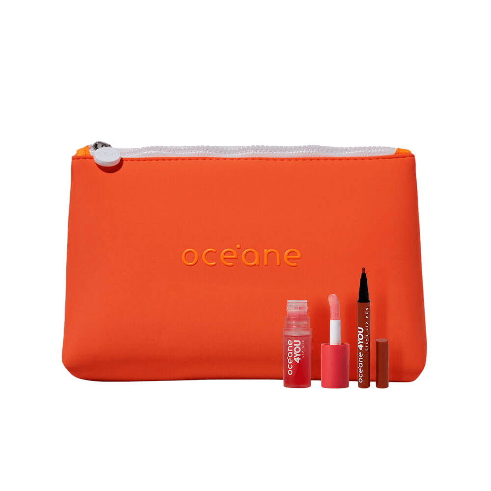 Kit Lip Oil Rosa + Caneta Batom Nude + Nécessaire Neoprene 4you Laranja