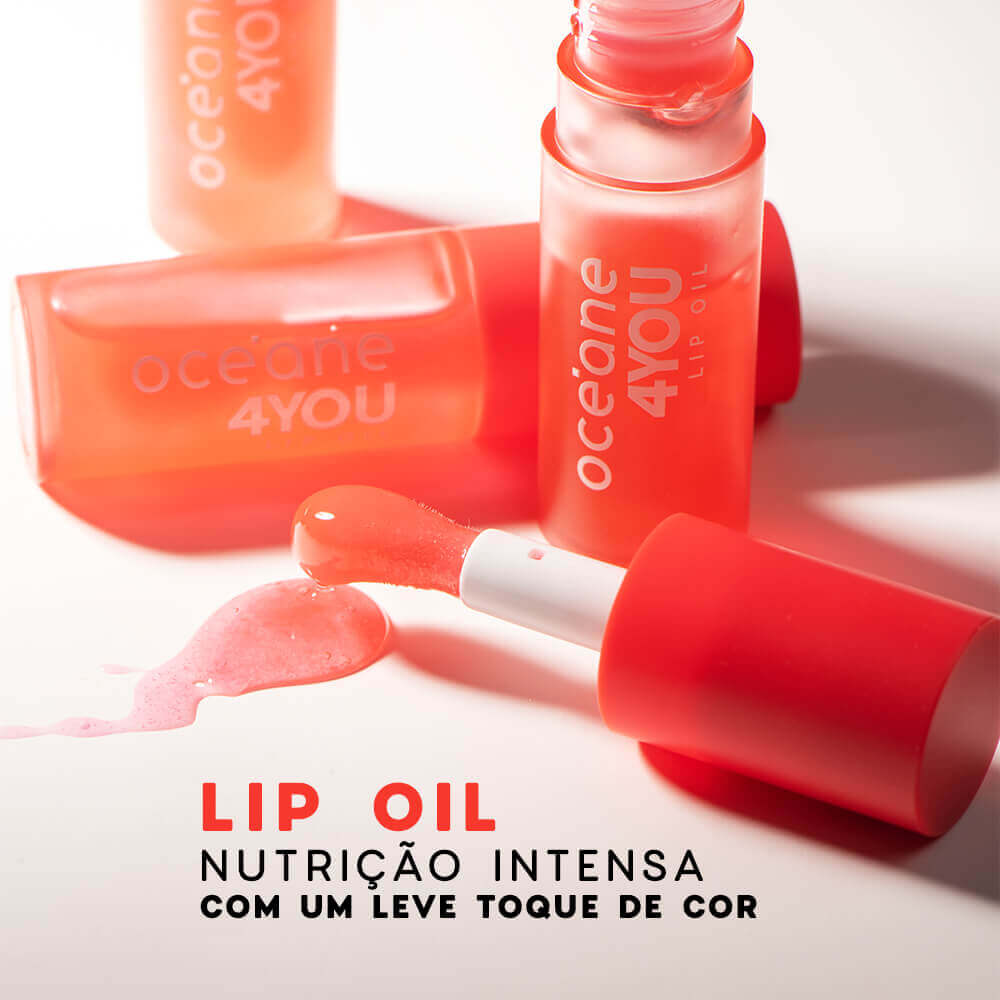 Kit Lip Oil Rosa + Blush Líquido Coral + Nécessaire Neoprene 4you Amarela