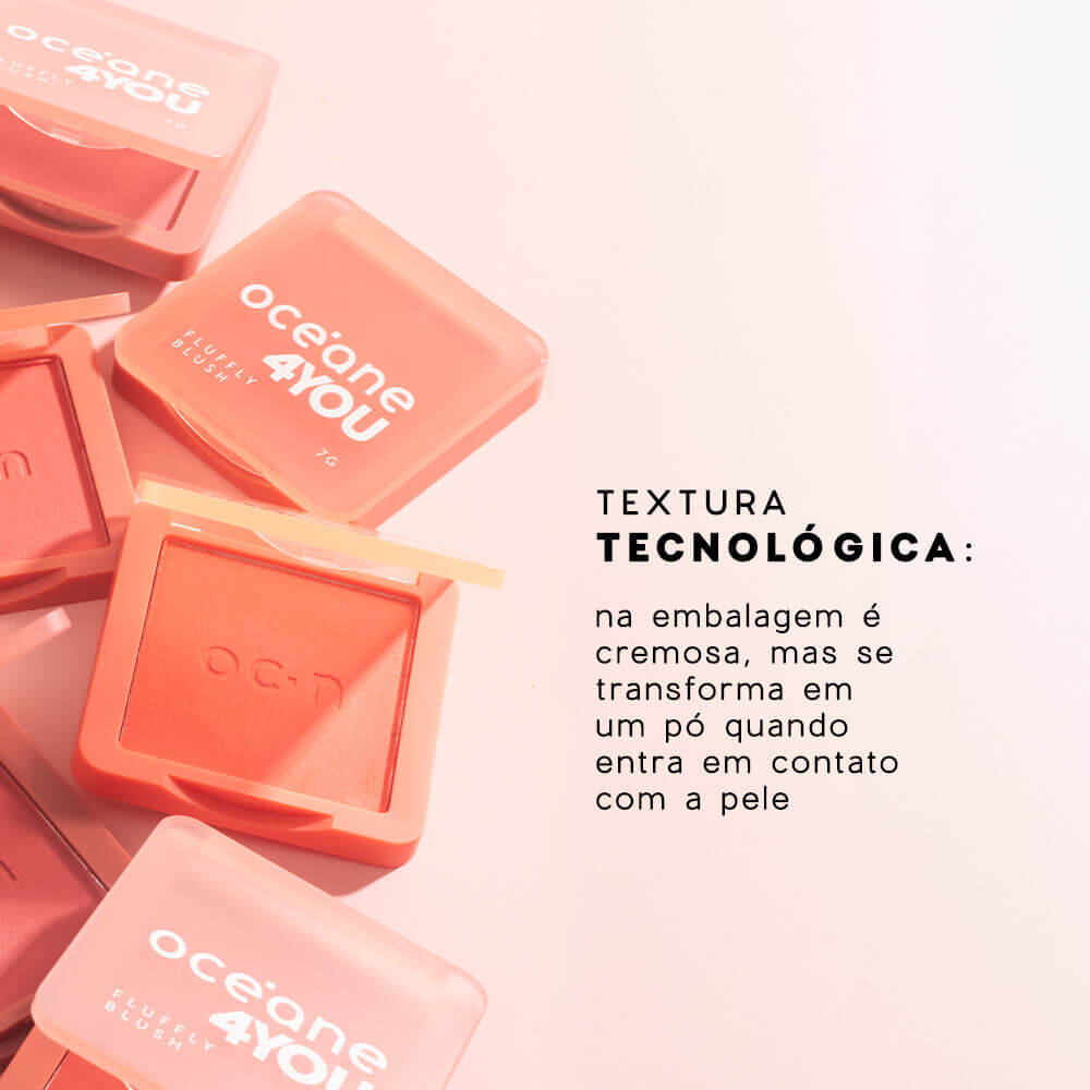Kit Blush Cremoso Rosa + Iluminador Facial Rosado + Nécessaire Neoprene 4you Azul