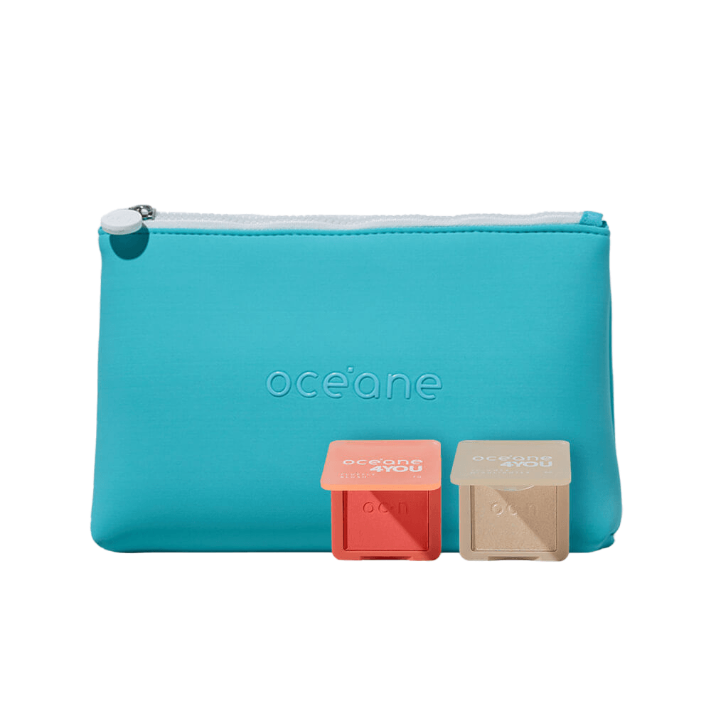 Kit Blush Cremoso Pêssego + Iluminador Facial Pelorado + Nécessaire Neoprene 4you Azul