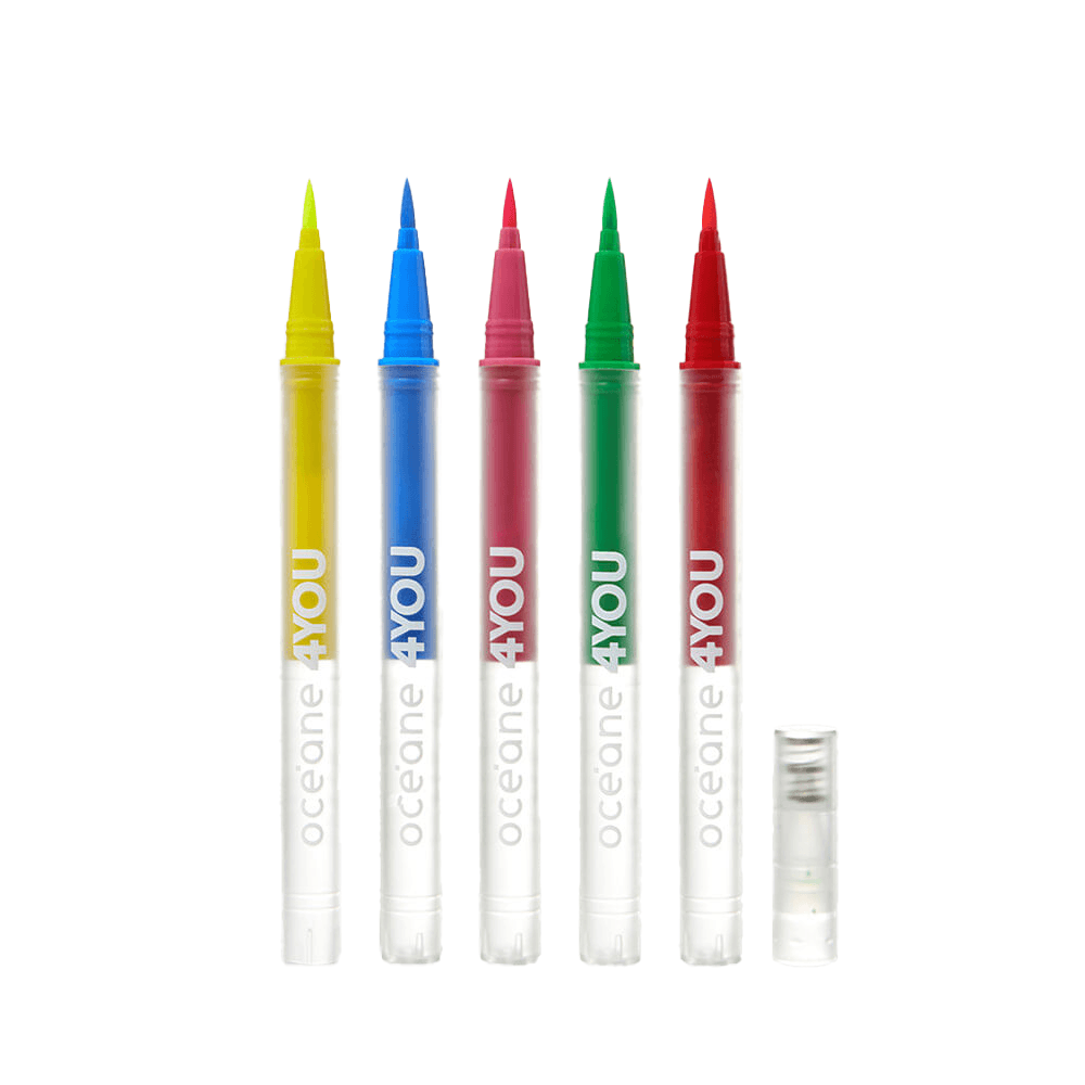Kit Caneta Delineadora Flash Color Pen Neon 4you Amarelo + Azul + Rosa + Verde + Laranja