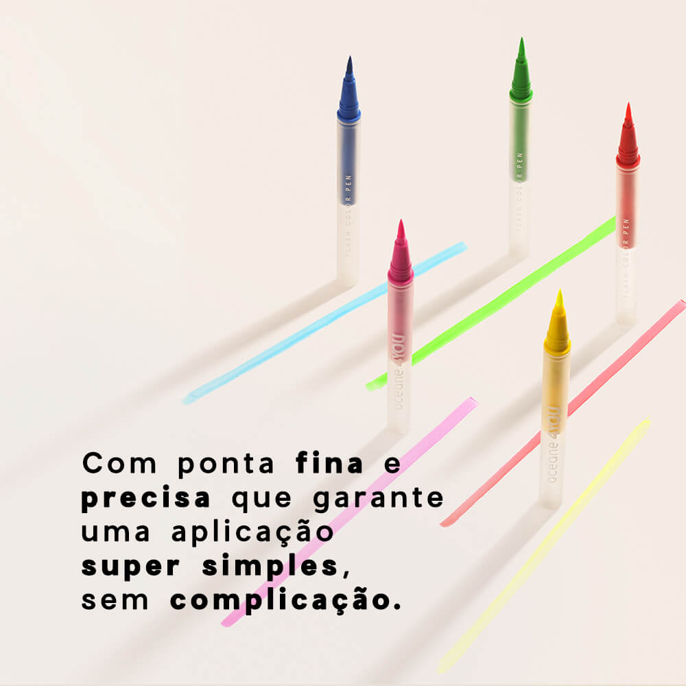 Kit Caneta Delineadora Flash Color Pen Neon 4you Amarelo + Azul + Rosa + Verde + Laranja