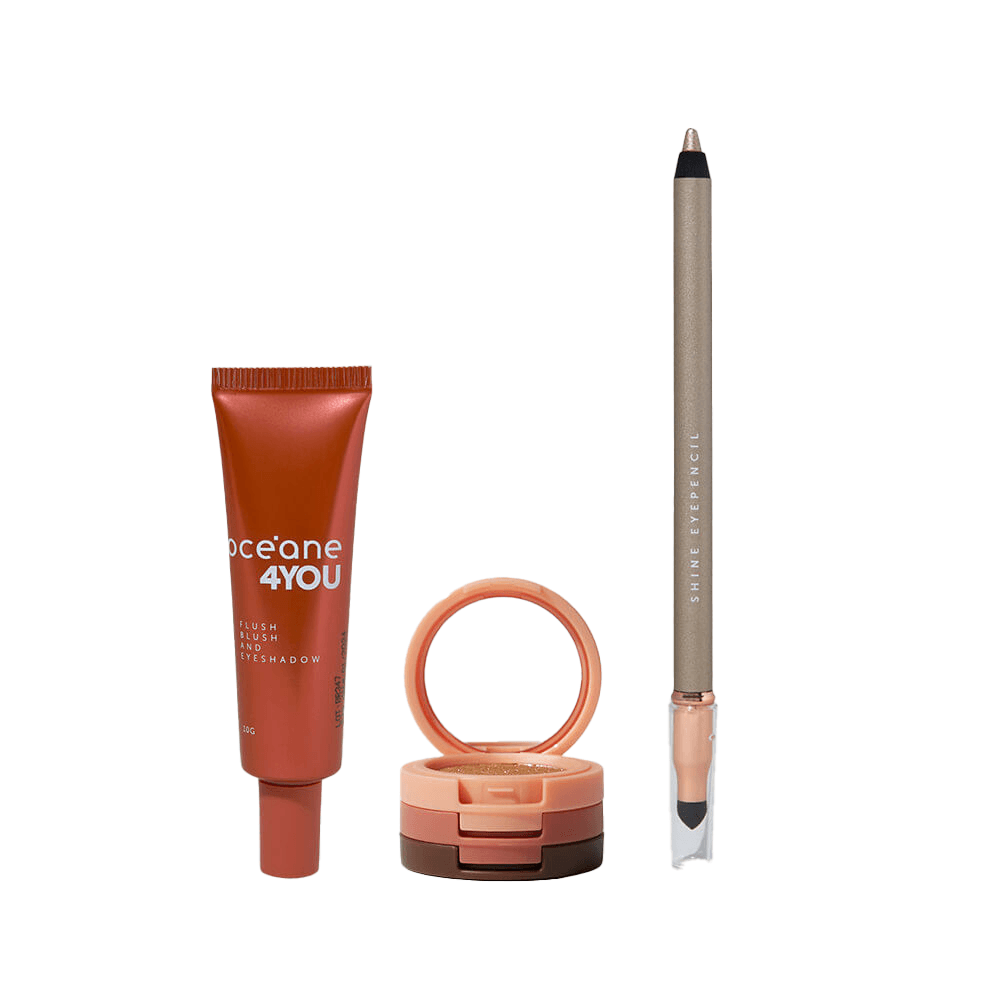 Kit Trio De Sombras Cooper Shine + Lápis Para Olhos Dourado + Blush Líquido Laranja 4you (3 Produtos)