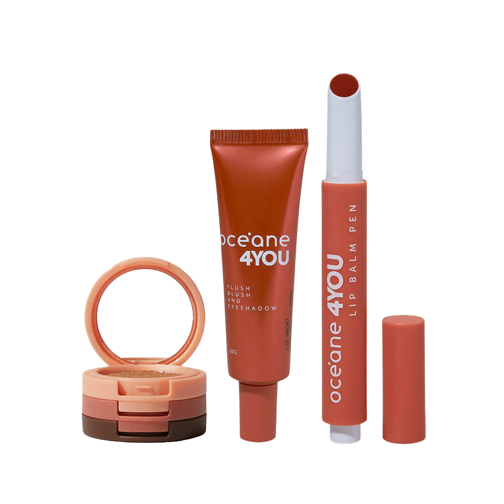 Kit 4you Trio De Sombras + Hidratante Labial + Blush Líquido Laranja