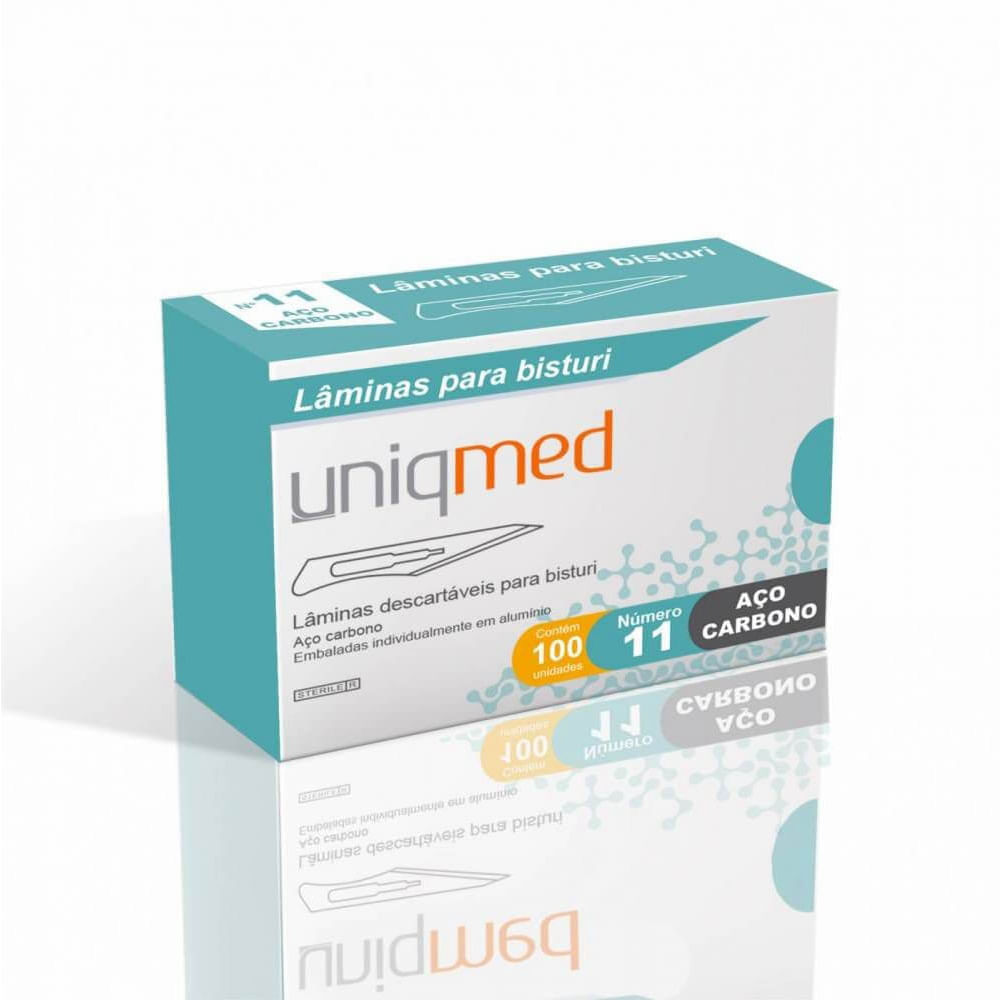 Lâminas de Bisturi Descartáveis Caixa 100 unidades UniqMed Número 11 Número 11