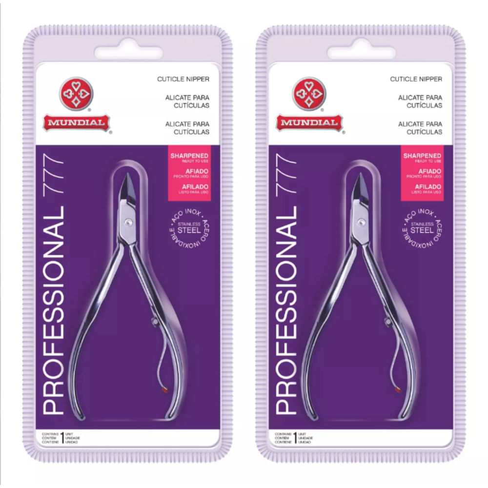 Kit 2 Alicates Cuticula 777 profissional Afiado Inox Mundial Unha