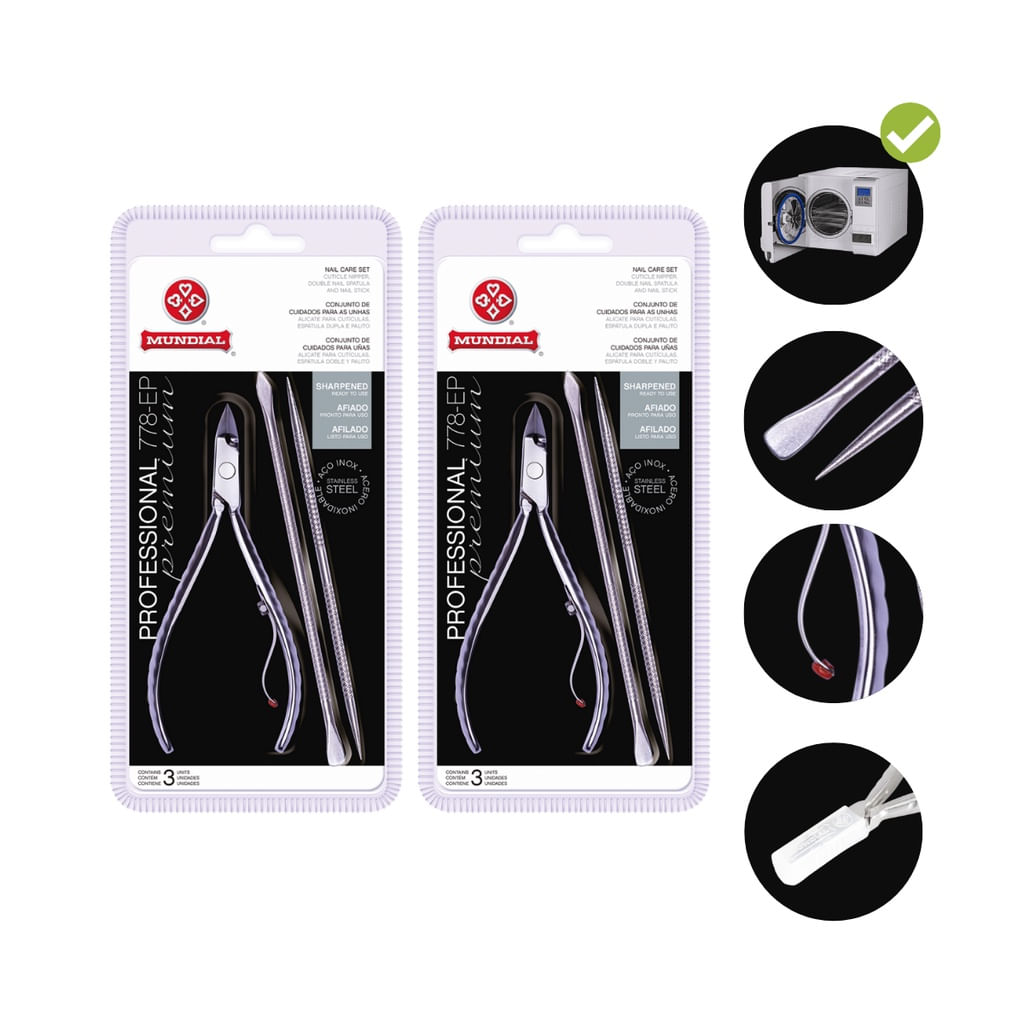 Kit 2 Alicate Cuticula 778ep Espatula+palito Mundial Professional Mundial