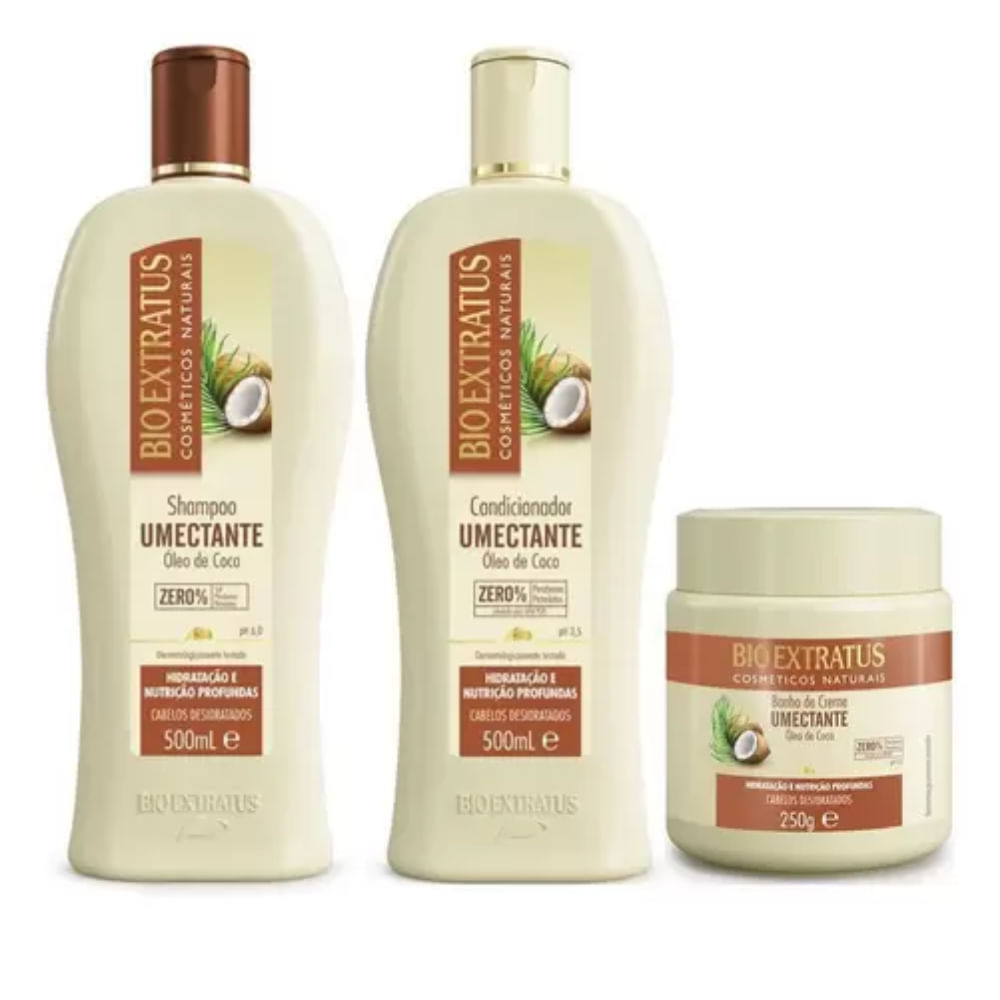 Kit Umectante Shampoo 500Ml + Condicionador 500Ml + Banho De Creme 250g Bio Extratus