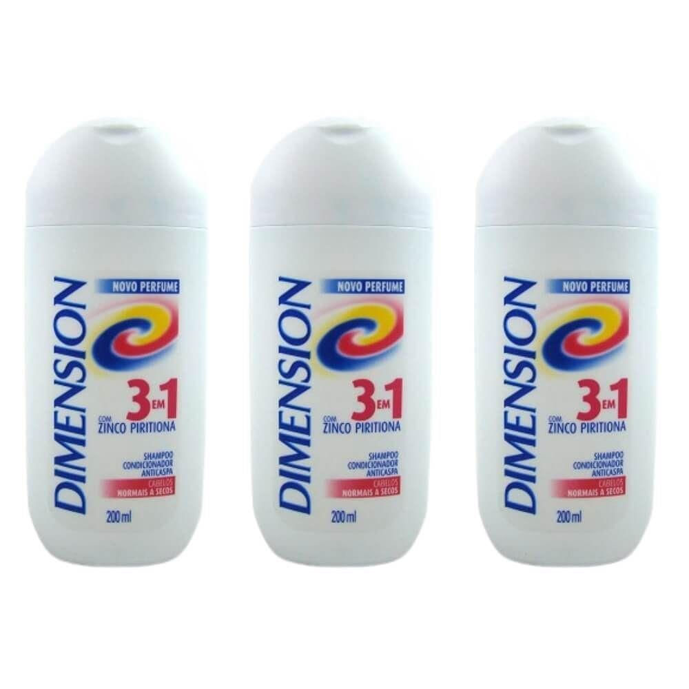 KIT Shampoo Dimension 3 em 1 Anticaspa Secos 200ml 3 Unidades