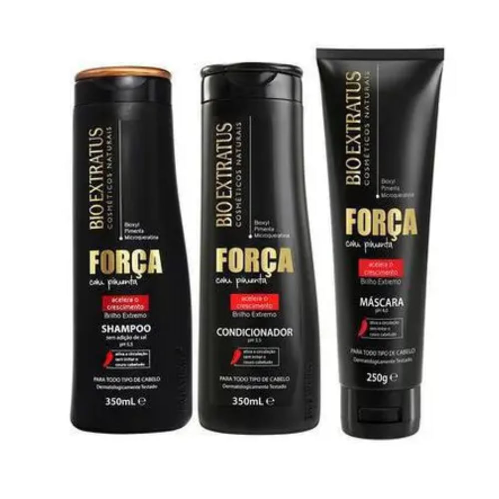 Kit Bio Extratus Força Com Pimenta Shampoo E Condicionador 350Ml + Máscara 250G