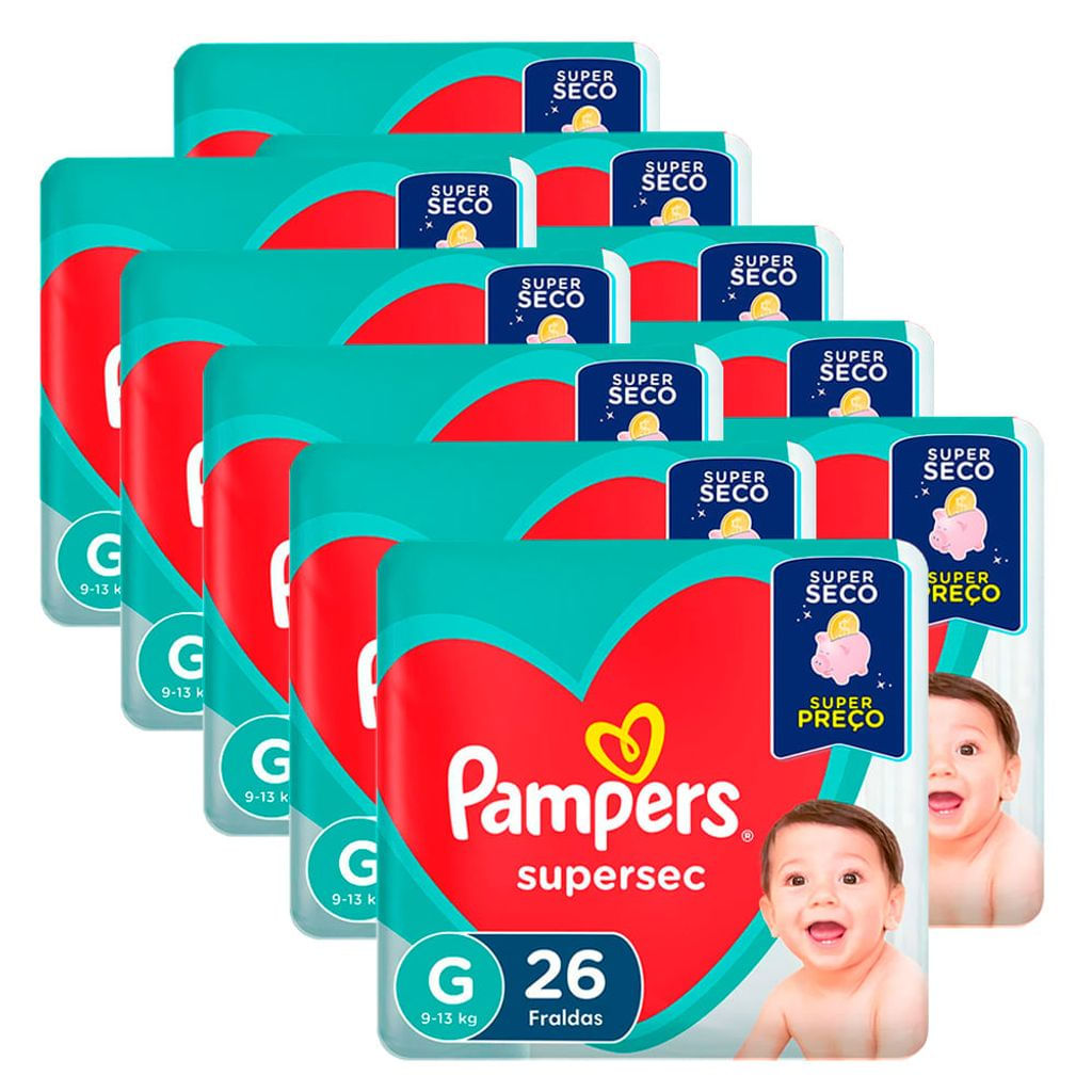 Kit 10 Fralda Descartável Pampers Supersec Pacotão G 260 Tiras
