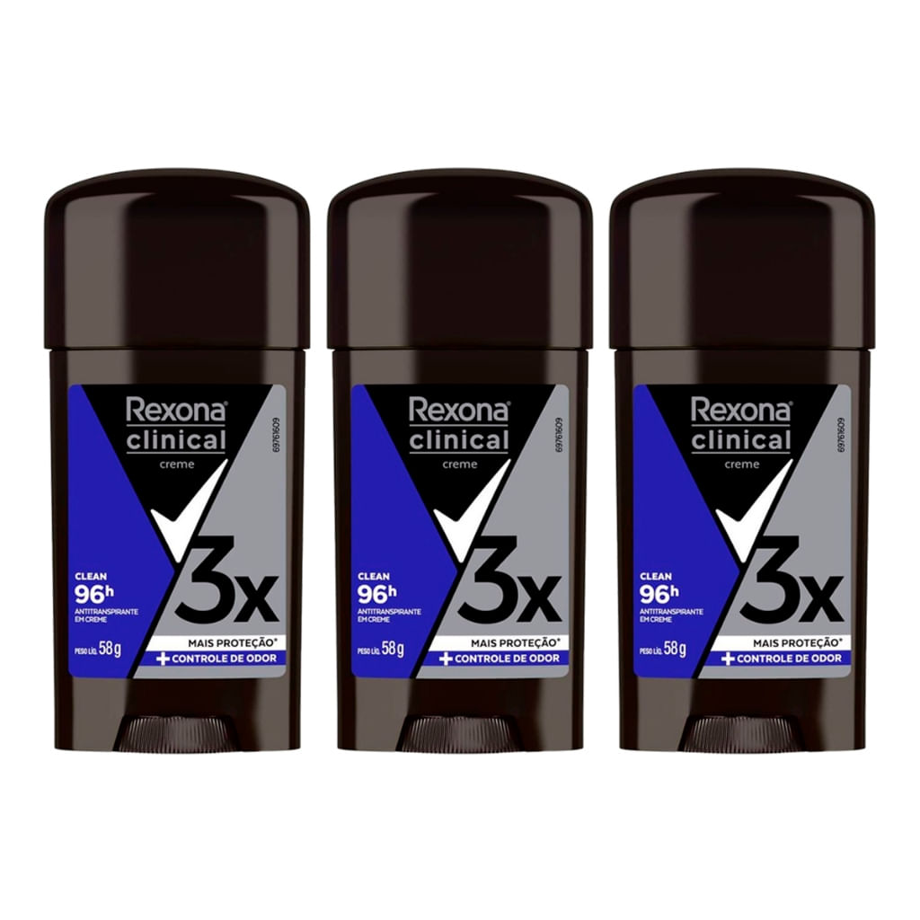 Desodorante Rexona Clinical Clean Masculino 58g Kit C/3 Unidades