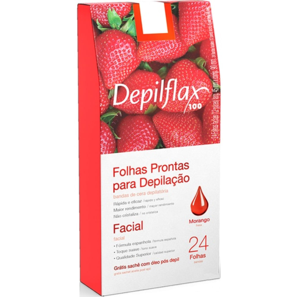 Folhas para Depilação Facial Depilflax Morango Com 24 Unidades