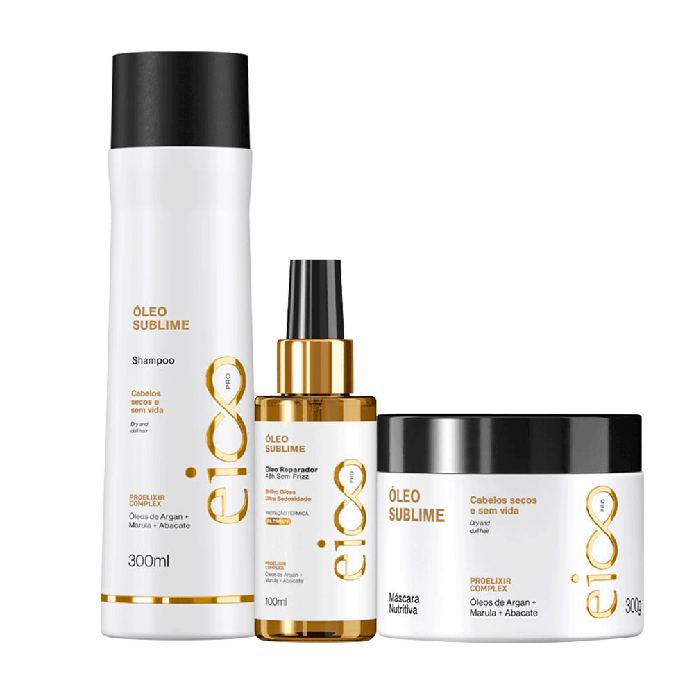 Kit Eico Pro Óleo Sublime Shampoo 300ml + Máscara Tratamento 300ml + Óleo Reparador 100ml
