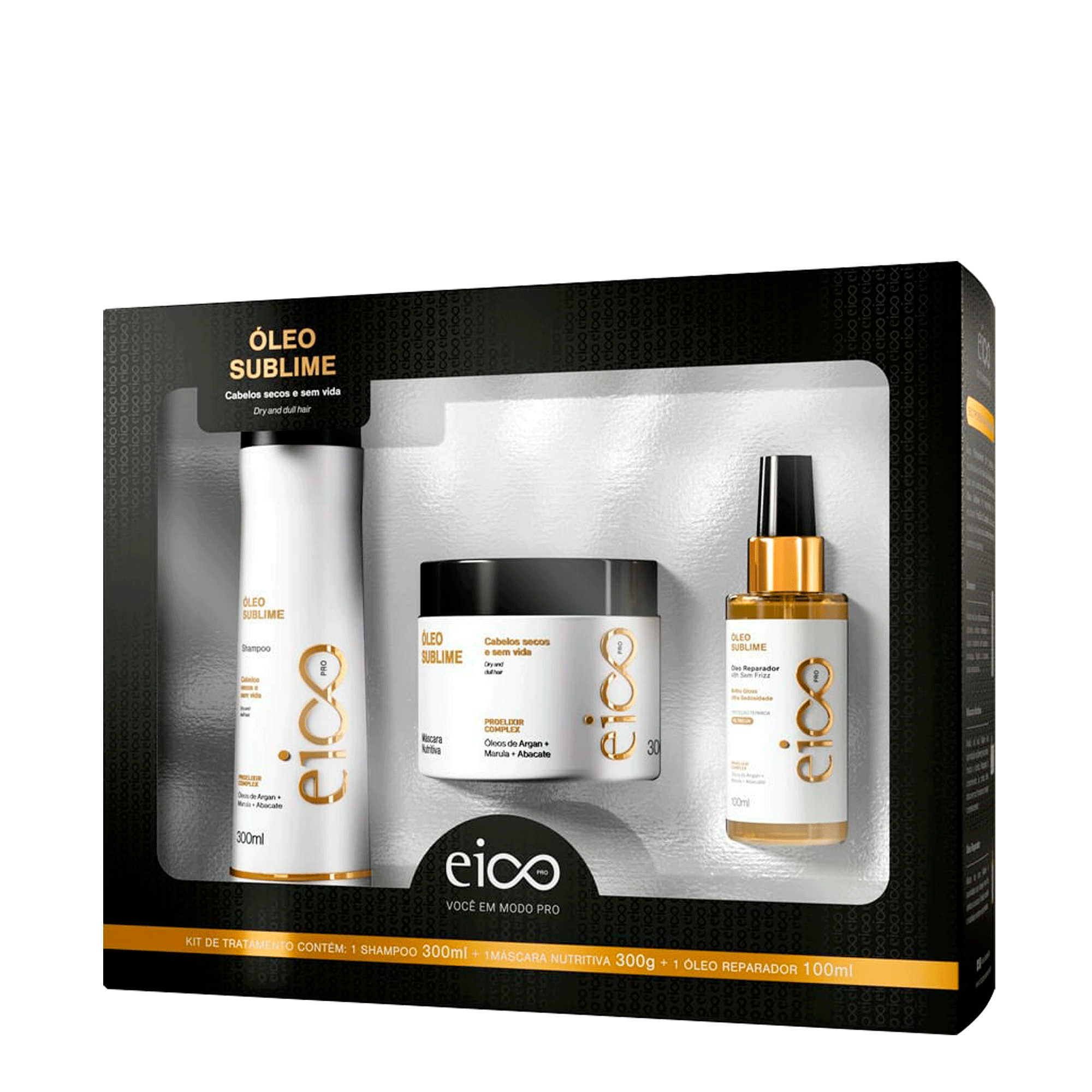 Kit Eico Pro Óleo Sublime Shampoo 300ml + Máscara Tratamento 300ml + Óleo Reparador 100ml
