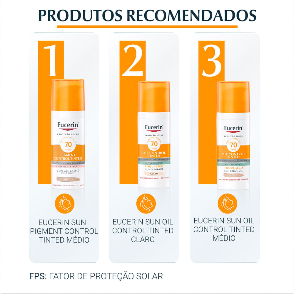 Protetor Solar Facial Matte Eucerin Pigment Control Tinted FPS 70 Clara 50 ml