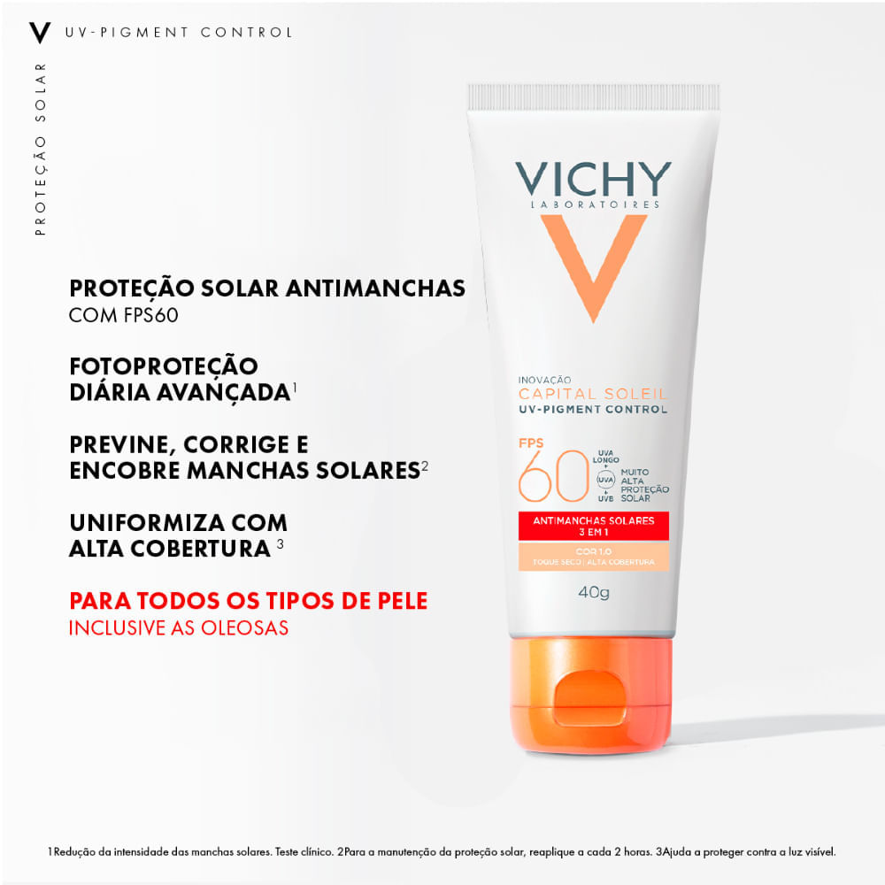 Protetor Solar Facial Antimanchas Vichy Capital Soleil UV-Pigment Control FPS 60 1.0 40 g