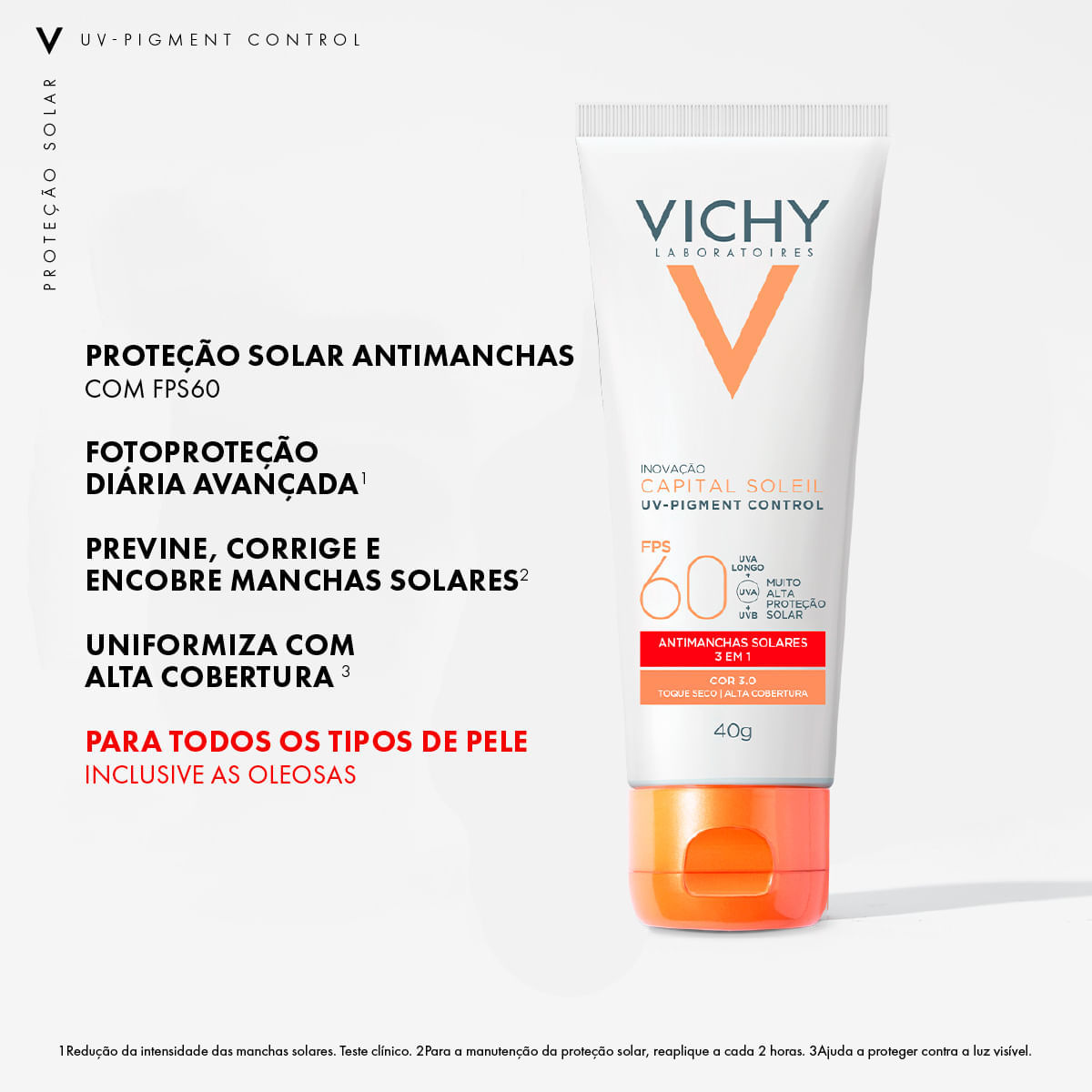 Protetor Solar Facial Antimanchas Vichy Capital Soleil UV-Pigment Control FPS 60 3.0 40 g