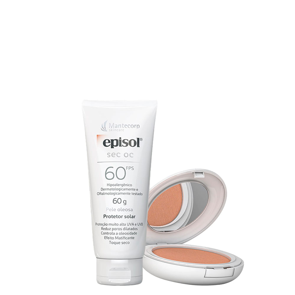 Kit Cuidado da Pele Mantecorp Protetor Solar Facial FPS 60 60 g + Protetor Solar em Pó Facial FPS 50 Morena 10 g