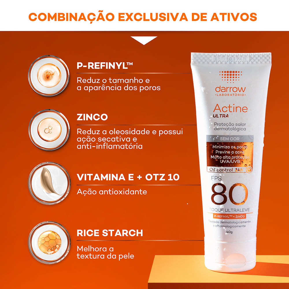 Protetor Solar Facial Darrow Actine Ultra FPS 80 40 g