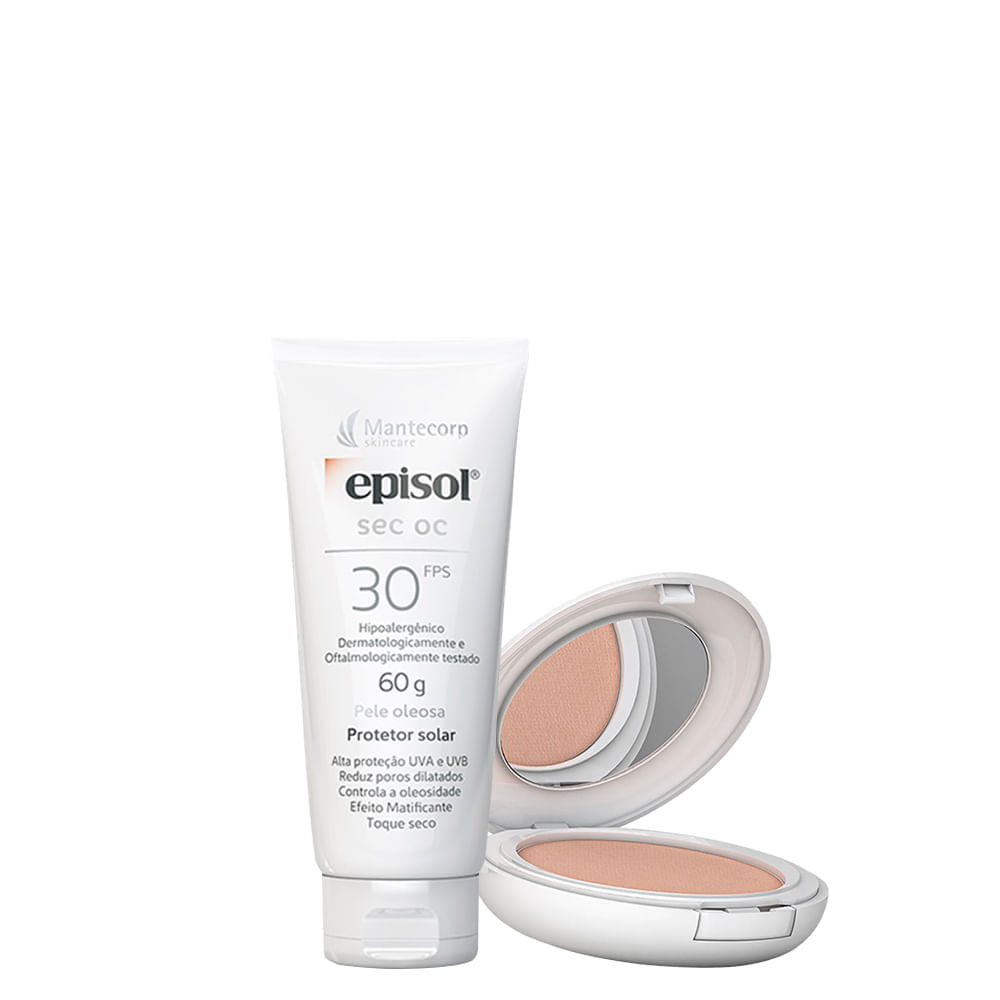 Kit Cuidado da Pele Mantecorp Protetor Solar Facial FPS 30 60 g + Protetor Solar em Pó Facial FPS 50 Extra Clara 10 g