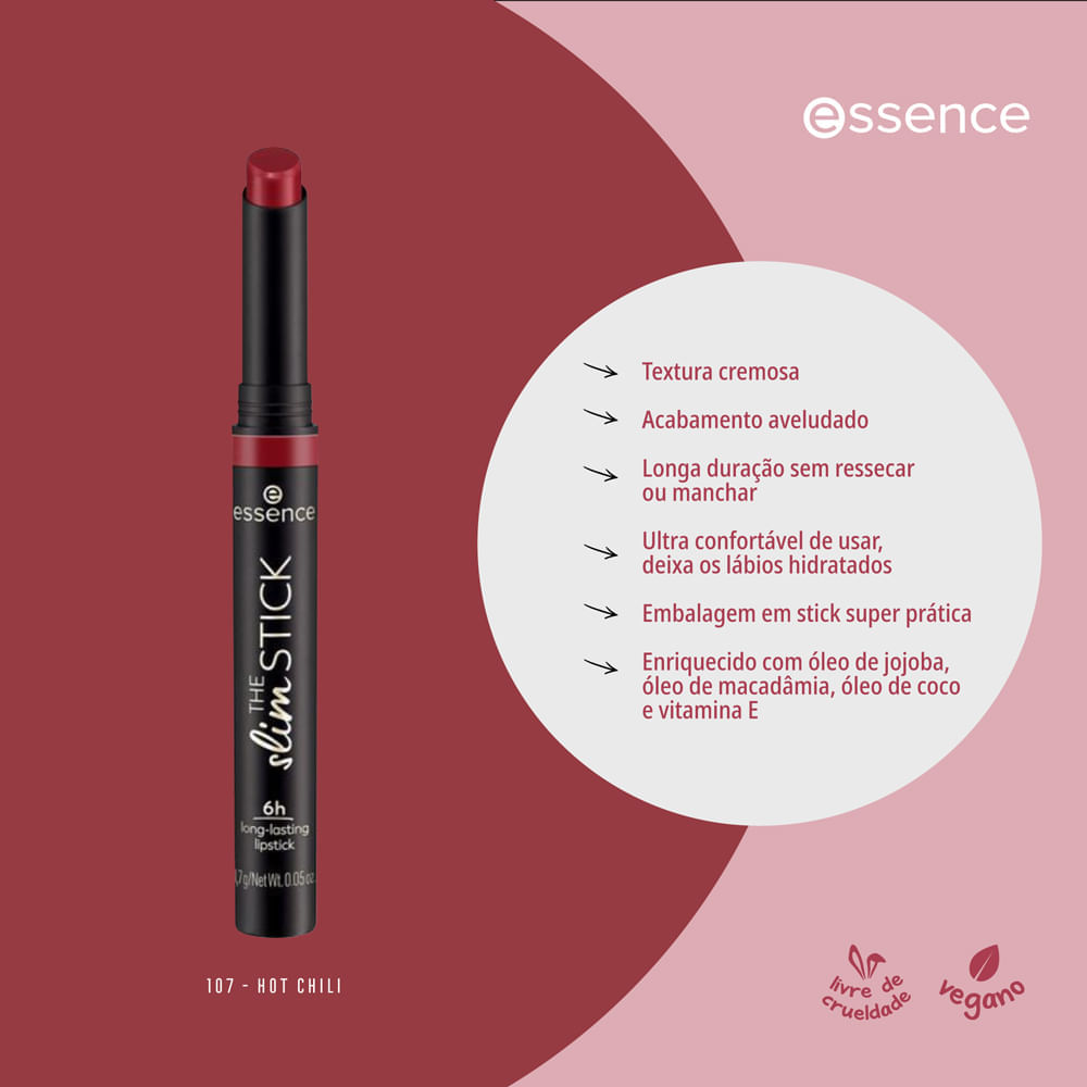 Essence The Slim Stick Batom Cremoso Batom Cremoso 107 Hot Chili 1,7g