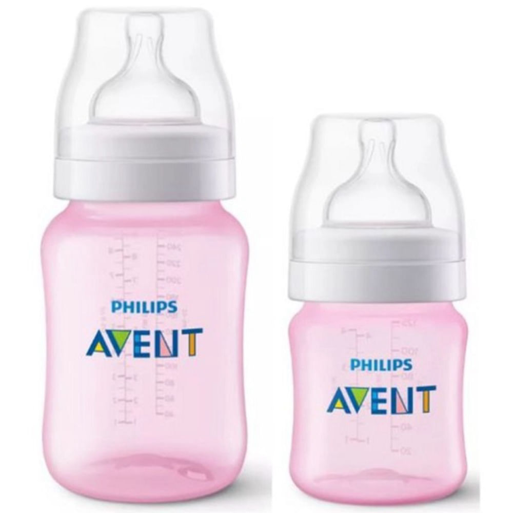 Kit com 2 Mamadeiras ANTI-COLIC Classica Philips Avent  Rosa 125ml + 260ml