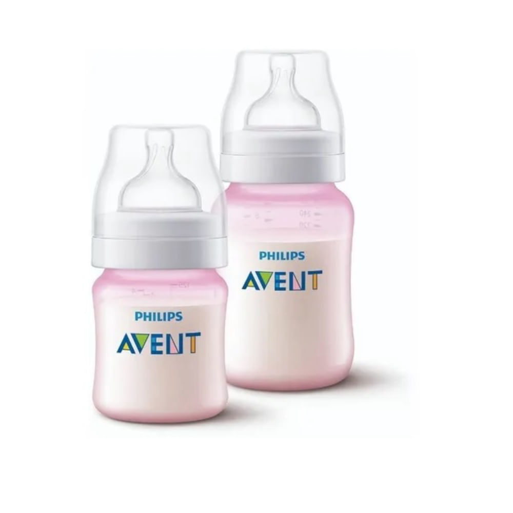 Kit com 2 Mamadeiras ANTI-COLIC Classica Philips Avent  Rosa 125ml + 260ml