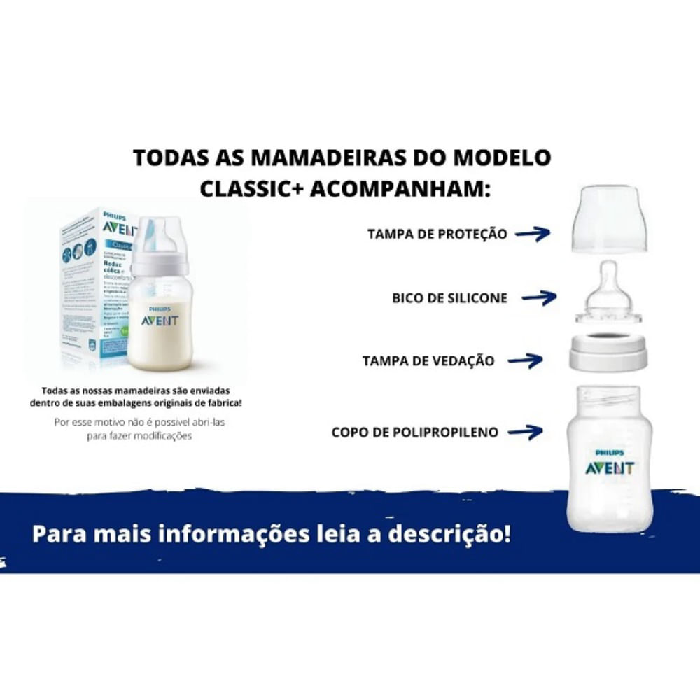 Kit com 2 Mamadeiras ANTI-COLIC Classica Philips Avent  Rosa 125ml + 260ml