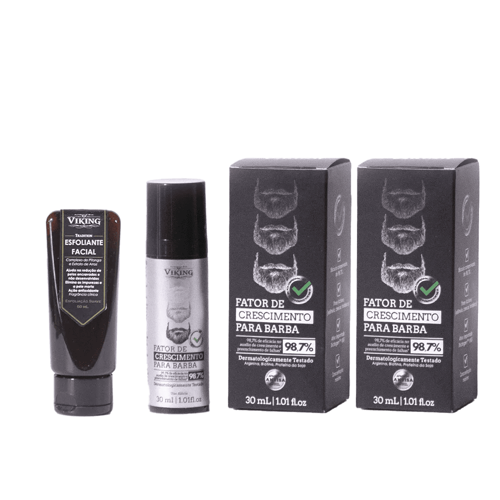 Kit Discovery Set Experiência 1001 Viking Combo Fator de Crescimento para Barba + Esfoliante Facial 30ml