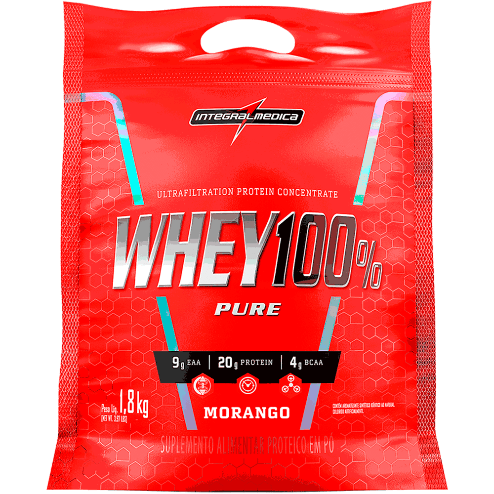 Suplemento Whey 100% Pure Integralmédica Morango 1,8Kg