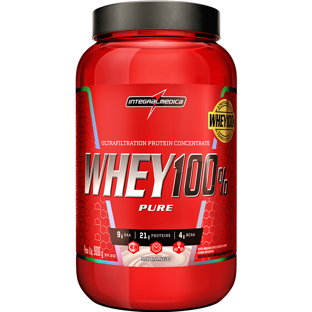 Suplemento Whey 100% Pure Integralmédica Morango 900g