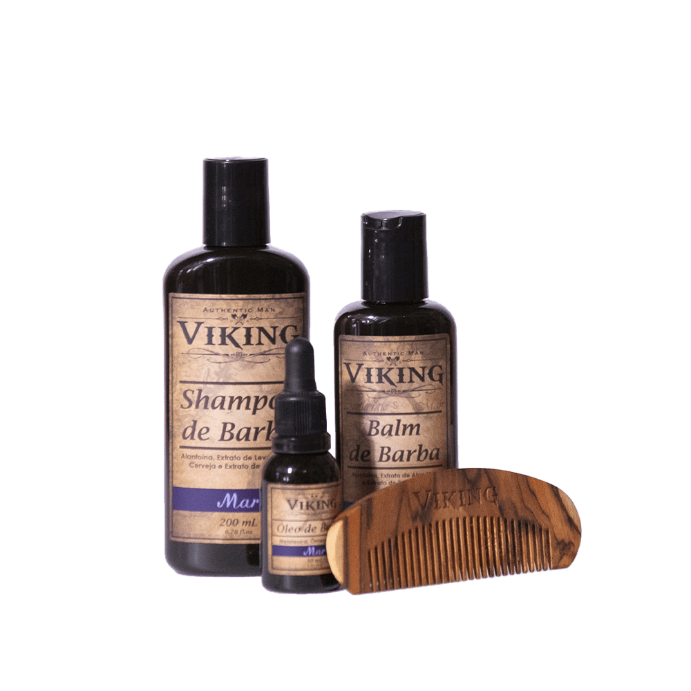 Combo de Barba Linha Mar Viking Pente Curvo + Shampoo de Barba + Óleo de Barba + Balm de Barba