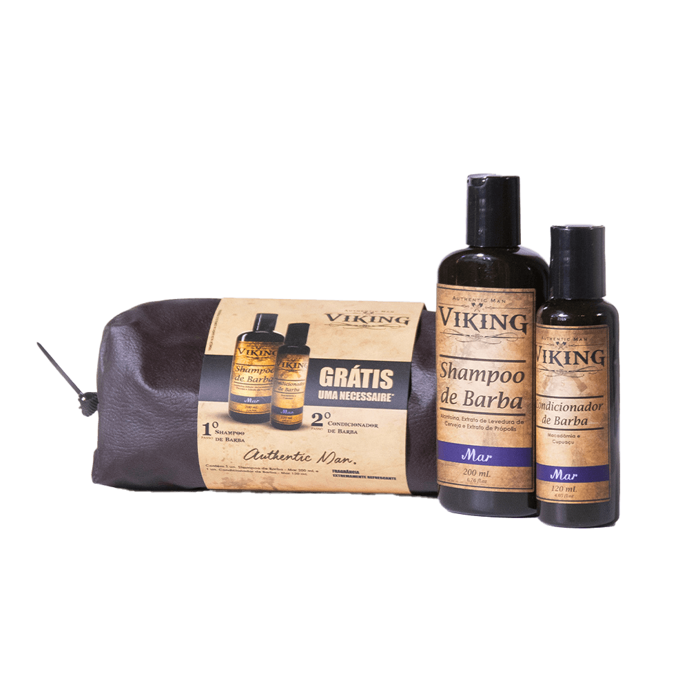 Kit Mar Viking Shampoo para Barba + Condicionador de Barba + Necessaire
