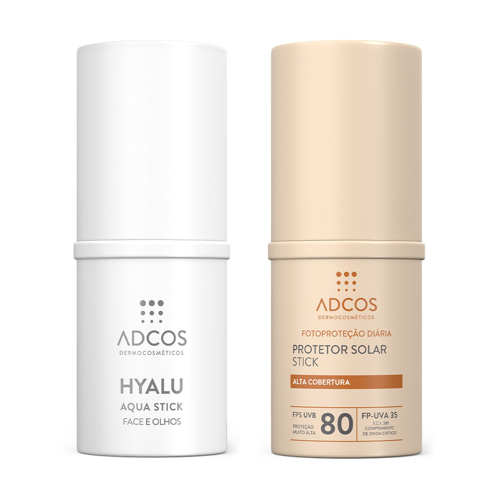 Kit Praticidade em Hidratação e Proteção Adcos Hyalu Water Stick + Protetor Solar Stick Cor Peach