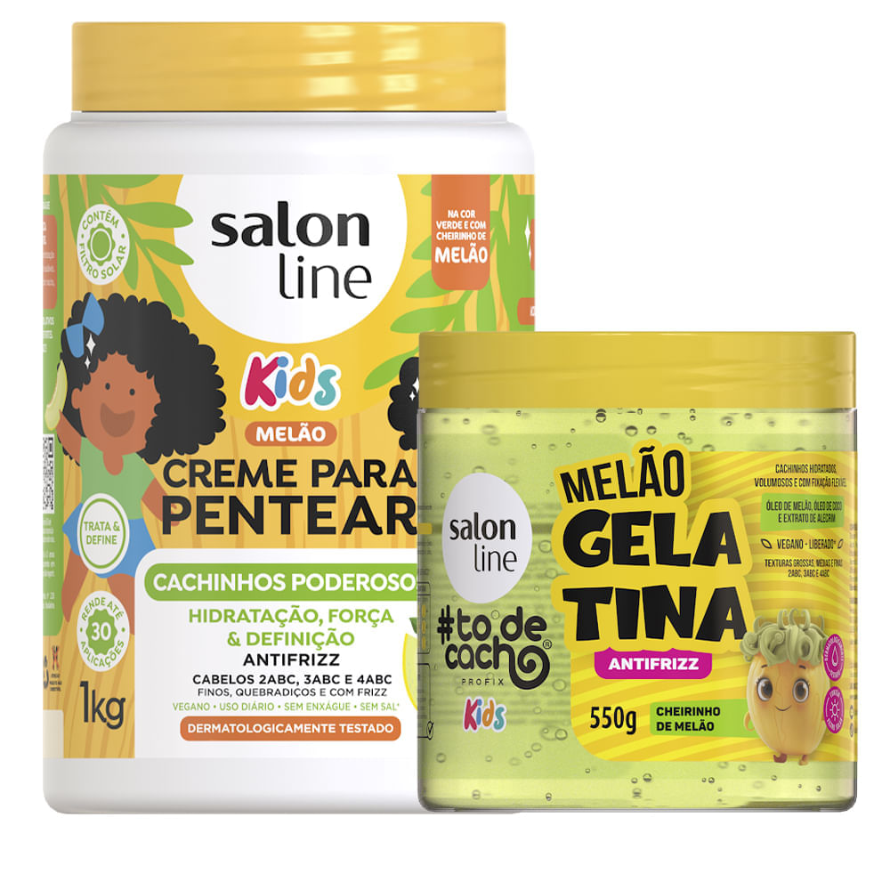 Kit Creme De Pentear Cachinhos Poderosos Melão 1kg + Gelatina Salon Line Todecacho Kids Antifrizz Melão 550g
