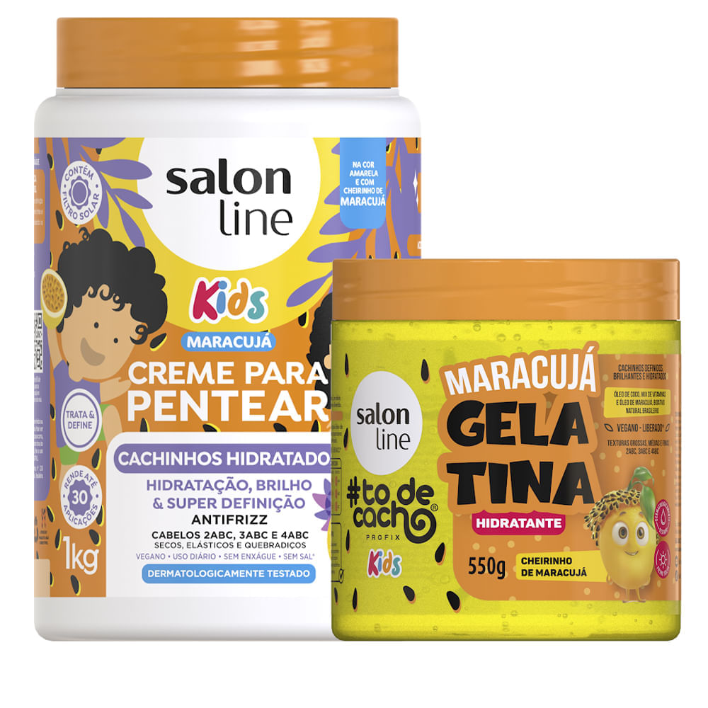 Kit Creme De Pentear Salon Line Kids Cachinhos Hidratados Maracujá 1kg + Gelatina Salon Line Todecacho Kids Maracujá 550g
