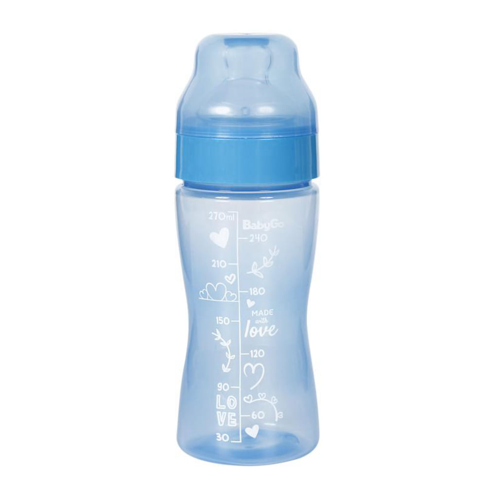 Mamadeira Wide Neck Bico Macio 270ml Azul Ortodontica