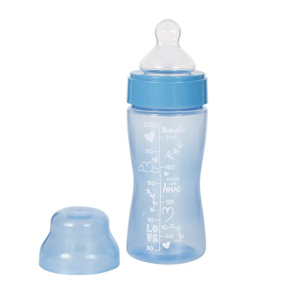 Mamadeira Wide Neck Bico Macio 270ml Azul Ortodontica