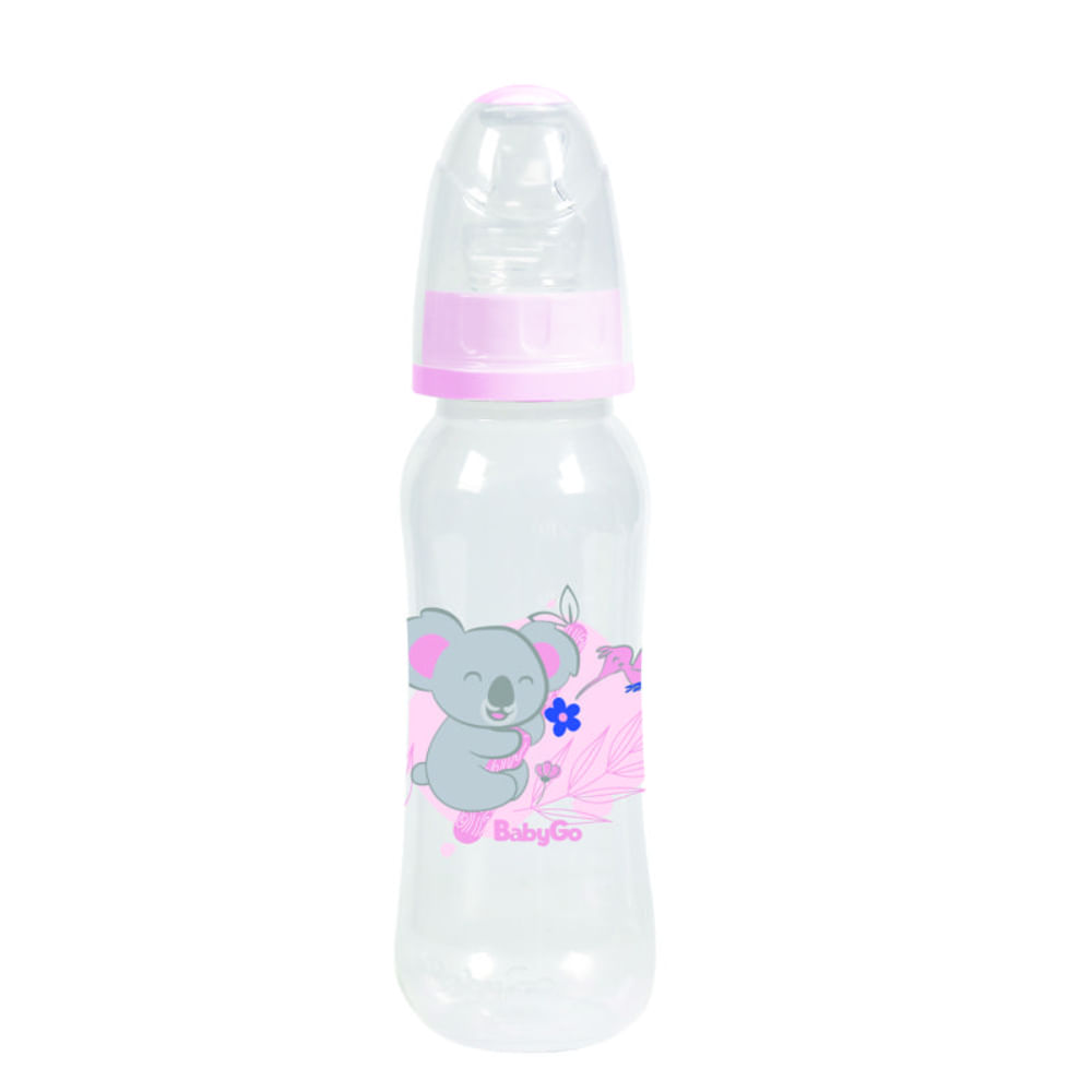 Mamadeira Primeiros Passos Bico Macio 240ml Rosa Coala.