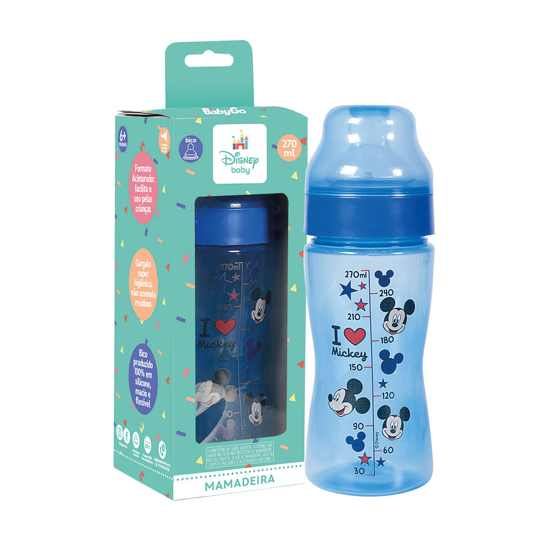 Mamadeira Wide Neck Bico Macio 270ml Azul Mickey