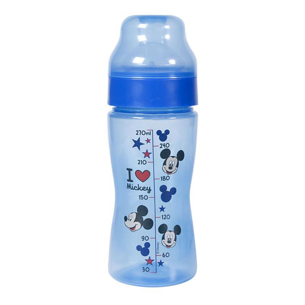 Mamadeira Wide Neck Bico Macio 270ml Azul Mickey