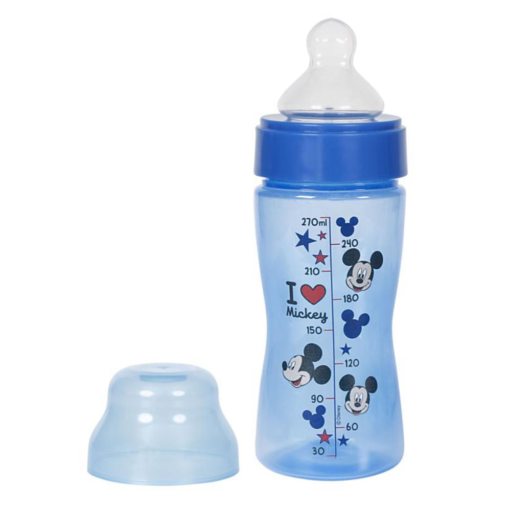 Mamadeira Wide Neck Bico Macio 270ml Azul Mickey