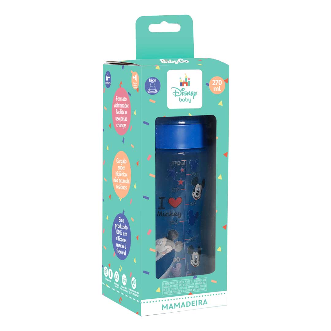 Mamadeira Wide Neck Bico Macio 270ml Azul Mickey