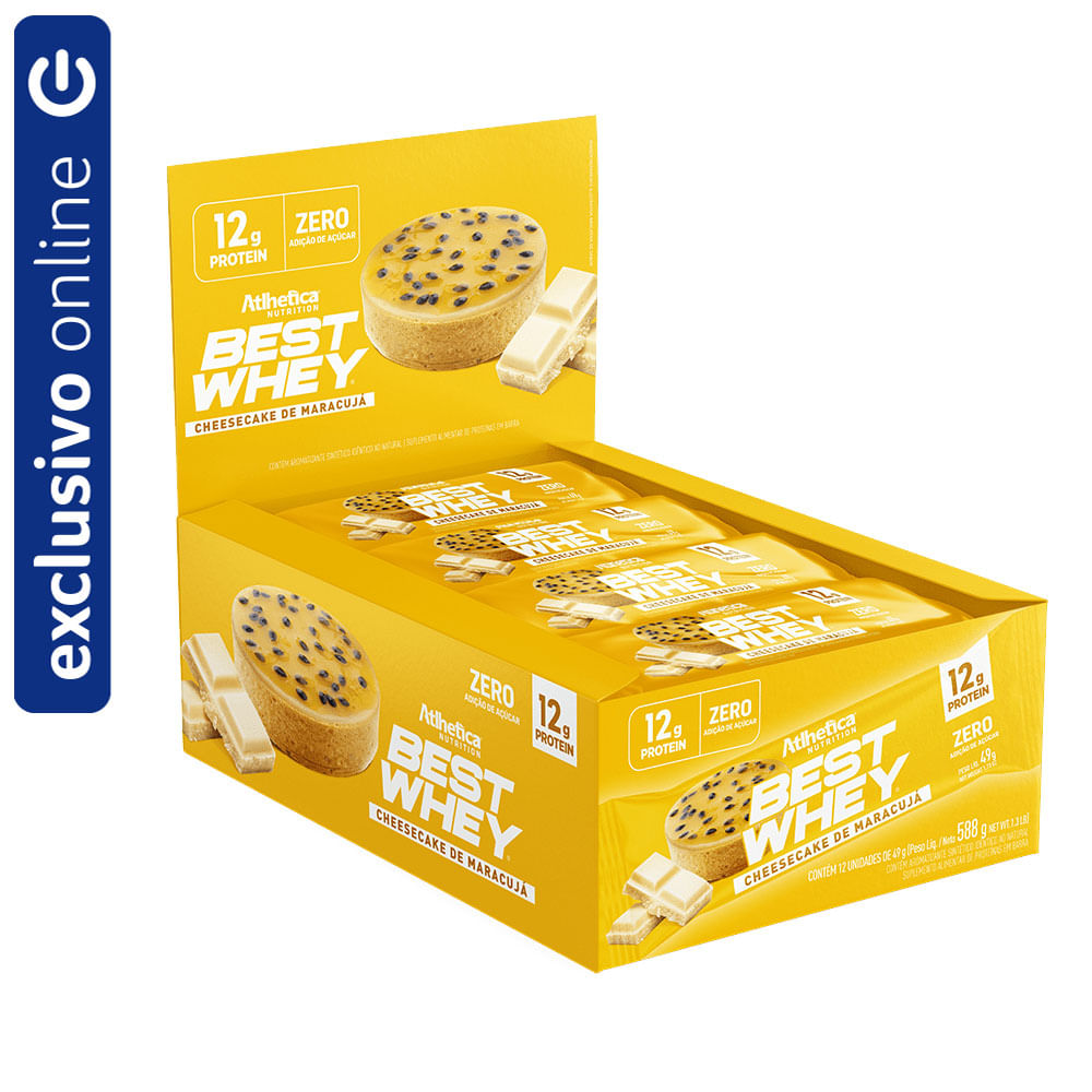 Barrinha Proteica Best Whey Bar 12g Cheesecake de Maracuja Atlhetica Nutrition Display 12 Unid. de 49g