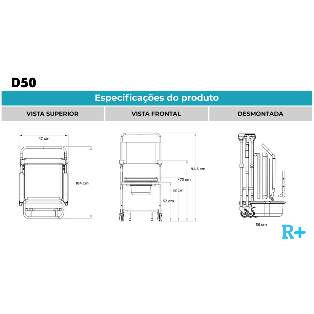 Cadeira de Banho Dobrável Em Aço Dellamed Até 150kg Modelo D50