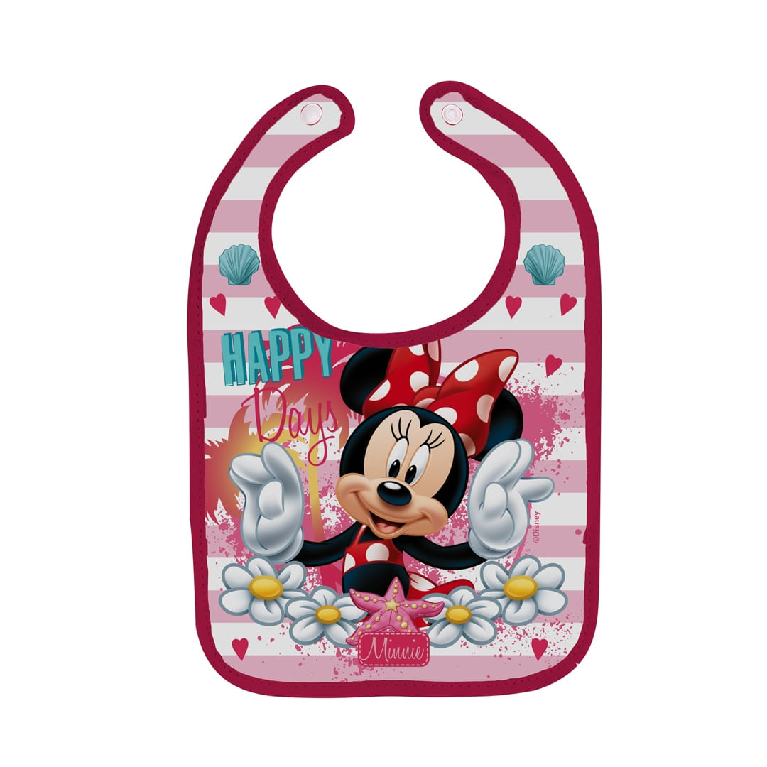 Babador Resistente a Pingo Com Porta Migalhas Rosa Minnie