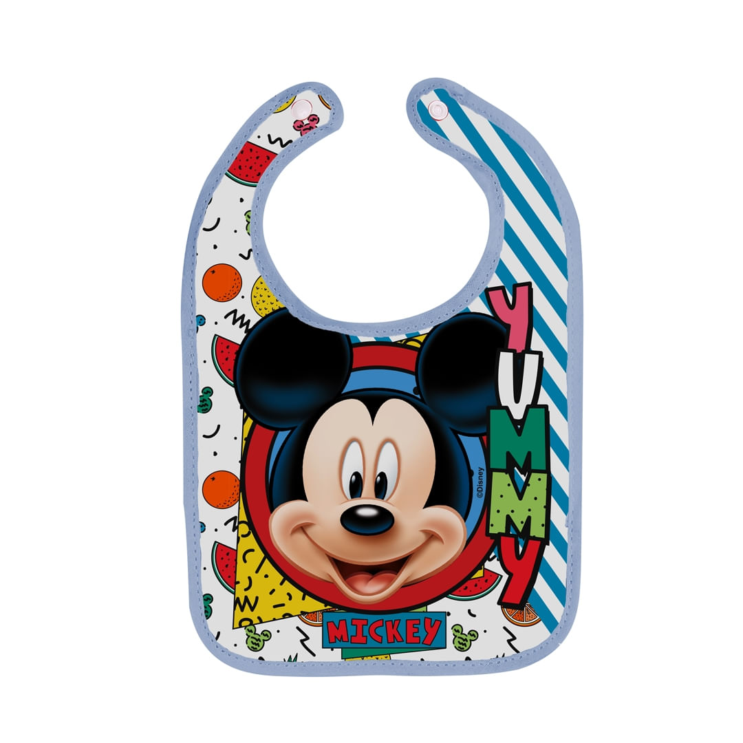 Babador Resistente a Pingo Com Porta Migalhas Azul Mickey